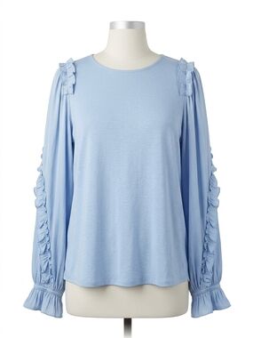 LOFT Light Blue Ruffle-Trim Long Sleeve Top